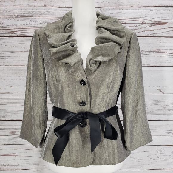 Adrianna Papell Evening Essential Women's Shimmer Belted Blazer Jacket Size 8 - Picture 1 of 13